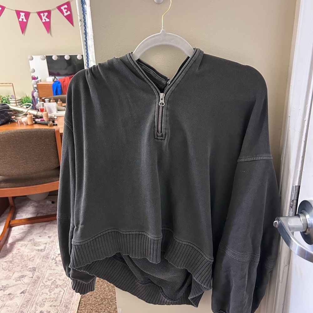 Aerie womens Charcoal Zip-Up Sweater